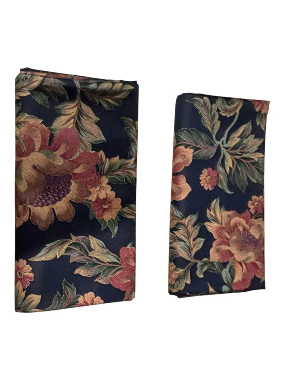 Lot of 2 Mill Creek Floral Upholstery Drapery Fabric Panels Navy Blue 55” x 100”
